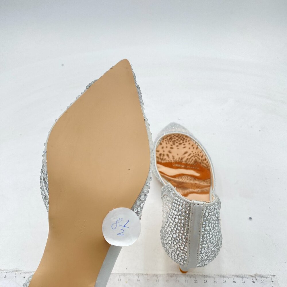XYD Ivory Mesh Elegant Pointed Toe D'Orsay Kitten Heel Rhinestone Studs Pumps - Picture 6 of 8